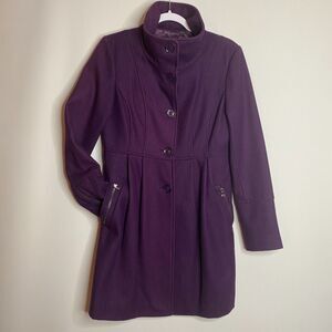 Guess Wool Coat 5-Button Peacoat Plum Purple Womens M